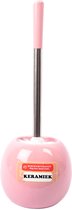 Moderne Keramische Toiletborstel set – Vrijstaand- 14.5x14x37.5 cm – Roze – Kiezelsteen – Badkamer – Toilet