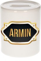 Armin naam cadeau spaarpot met gouden embleem - kado verjaardag/ vaderdag/ pensioen/ geslaagd/ bedankt