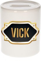 Vick naam cadeau spaarpot met gouden embleem - kado verjaardag/ vaderdag/ pensioen/ geslaagd/ bedankt