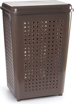 Grote wasmand/opberg mand met deksel 50 liter in het taupe - Kunststof - 41 x 31 x 61 cm - Wasmanden