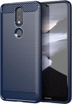 Nokia 2.4 hoesje, Gel case geborsteld metaal en carbonlook, Navy blauw | GSM Hoesje / Telefoonhoesje Geschikt Voor: Nokia 2.4