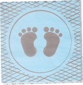 servetten 20 stuks geboorte jongen blauw met gouden voetjes 16.5 cm lang 16.5 cm hoog