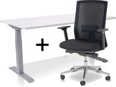 Zit-sta bureau elektrisch verstelbaar +  ERGO Bureaustoel | MRC PRO NEN-EN 527 Thuiswerkset | frame bureau aluminium - bureaublad wit | 120x80 cm