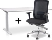 Zit-sta bureau elektrisch verstelbaar +  ERGO Bureaustoel | MRC PRO NEN-EN 527 Thuiswerkset | frame bureau wit - bureaublad wit | 160x80 cm