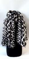 Zachte acryl winter sjaal luipaard print zwart grijswit - 90 x 200 cm
