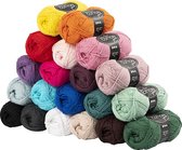 Katoengaren. afm 8/4. L: 170 m. Inhoud kan variëren . diverse kleuren. 20x50 gr/ 1 doos