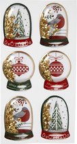 Shaker stickers, afm 49x32+45x36 mm, goud, vogel, boom en kerstballen, 6stuks [HOB-28489]