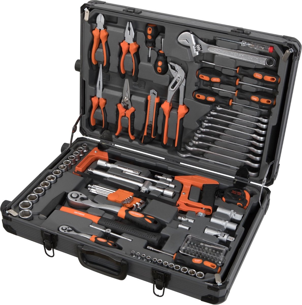 Verrijdbare Gereedschapskist 107-delig – Compleet Gevuld | Uittrekbaar Handvat tot 99 cm – Compact Aluminium/Kunststof/Metaal Frame – Incl. Bittenset, Doppenset, Schroevendraaiers, Tangen & Meetgereedschap
