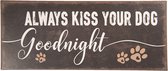 Clayre & Eef Tekstbord 30*13 cm Zwart Metaal Rechthoek Kiss Dog Goodnight Wandbord Quote Bord Spreuk