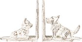 Clayre & Eef Boekensteunen Set van 2 15*7*15 cm Wit Ijzer Honden Boekenhouders Boekensteun