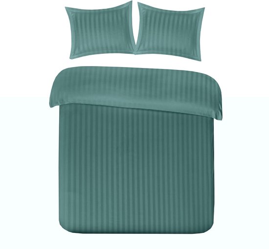 Luxe Katoen/Satijn Eenpersoons Dekbedovertrek Satin Stripe Groen | 140x200/220 | Luxe En Comfortabel | Hoogwaardige Kwaliteit