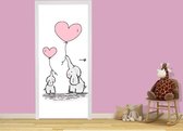 Luxe Deursticker Olifantjes met ballon - grijs|roze - Sticky Decoration - deurposter - decoratie - woonaccesoires - op maat voor jouw deur