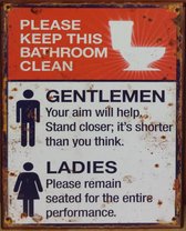 Please keep the bathroom clean WC Toilet Reclamebord van metaal 25 x 20 cm METALEN-WANDBORD - MUURPLAAT - VINTAGE - RETRO - HORECA- BORD-WANDDECORATIE -TEKSTBORD - DECORATIEBORD -