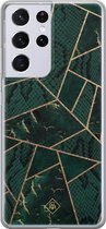 Samsung S21 Ultra hoesje siliconen - Abstract groen | Samsung Galaxy S21 Ultra case | groen | TPU backcover transparant