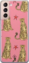 Samsung S21 Plus hoesje siliconen - The pink leopard | Samsung Galaxy S21 Plus case | Roze | TPU backcover transparant