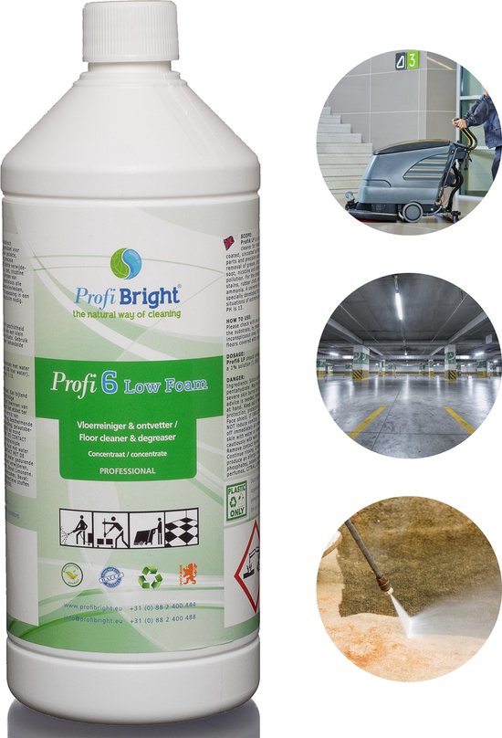 ProfiBright Zakelijk - Vloerreiniger & Ontvetter Profi6 LF Low Foam - Betonvloeren - HACCP - Geschikt voor Schrobzuigmachine - Laagschuimend - Dierproefvrij - 1 liter
