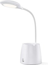 Voxon Verstelbare LED Bureaulamp - Dimbaar en oplaadbaar - Warm Wit Licht - Met pennenbakje - Wit