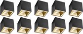 Opbouwspot 10 Pack - Pragmi Cliron Pro - GU10 Fitting - Opbouw Vierkant - Mat Zwart/Goud - Aluminium - Verdiept - Ø90mm - BES LED