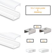 LED profiel compleet pakket 10 x 1 meter inclusief 10 x 1 meter opaal afdekking 20 montageklemmen en 12 eindkapjes type 01WIT