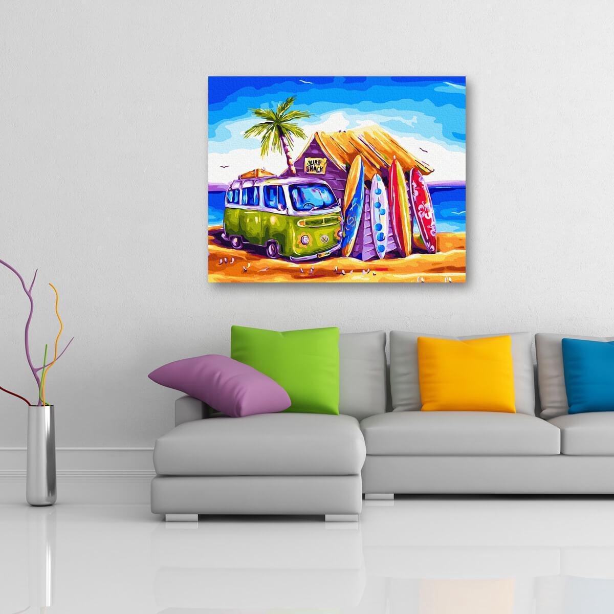 Schilderen Op Nummer Volwassenen DIY Paint By Number Compleet Hobby Pakket op Frame met Vernis - ®Arty Bee - Strand Paradijs 50x40cm — afbeelding 3