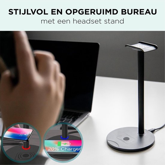 Universele 2-in-1 Headset Stand - Qi-technologie - Draadloos Opladen voor Smartphones - Anti-slip - Koptelefoon Houder - Headphone Standaard - 9Tech