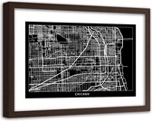 Foto in frame , Plattegrond Chicago , 120x80cm , Zwart wit , wanddecoratie