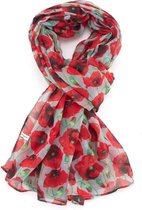 Lichte dames sjaal met klaprozen motief | grijs | mode accessoire | cadeau voor haar