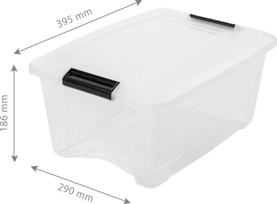 IRIS Topbox Opbergbox - 15L - Kunststof - Transparant/Zwart - Set van 3 - IRIS