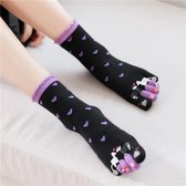 Teensokken - teen sokken - toe socks - zwart / paars - print hart / hartjes / kus / schaapjes - 36-40