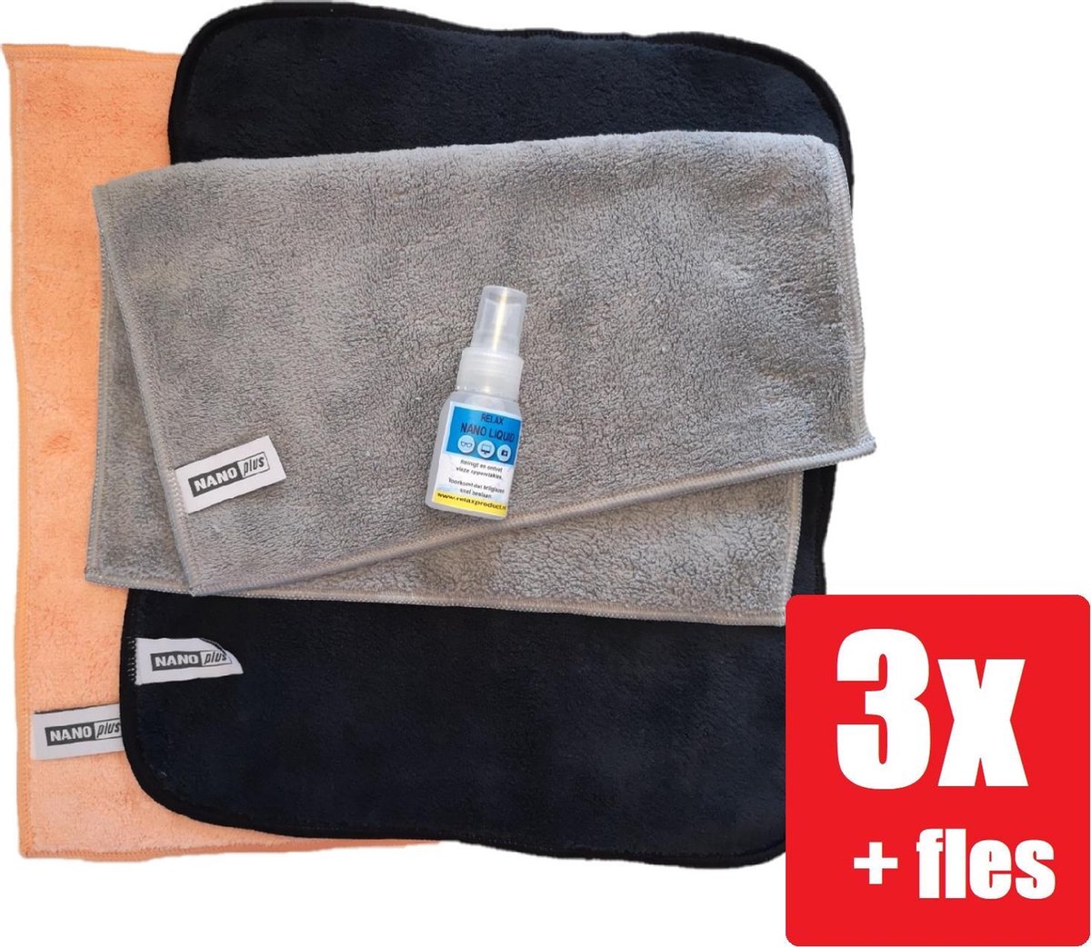 Goedkoopste Nanodoekje - Nanodoek - Nanodoekjes - Nanohandschoen - Schoonmaakdoek - Microvezeldoek - 3 Stuks Zwart, Grijs, Oranje Relax Nano Liquid
