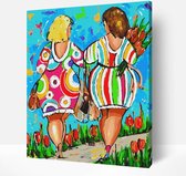 Schilderen Op Nummer Volwassenen DIY Paint By Number Compleet Hobby Pakket op Frame met Vernis - ®Arty Bee - Twee Dames 40x50cm