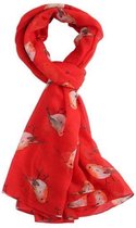 Lichte dames sjaal met schattige vogeltjes motief | Rood | mode accessoire | geschenk voor haar
