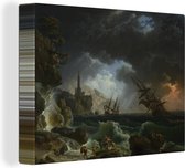Canvas Schilderij A shipwreck in stormy seas - Schilderij van Claude Joseph Vernet - 120x90 cm - Wanddecoratie