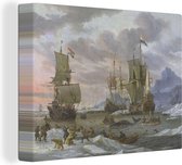 Canvas Schilderij Walvisvangst in de Poolzee - Abraham Storck - Vintage - Schilderij - Oude meesters - 120x90 cm - Wanddecoratie