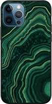 iPhone 12 hoesje siliconen zwart - Marmer groen agate - Siliconen TPU case zwart - Marmer - Transparant, Groen