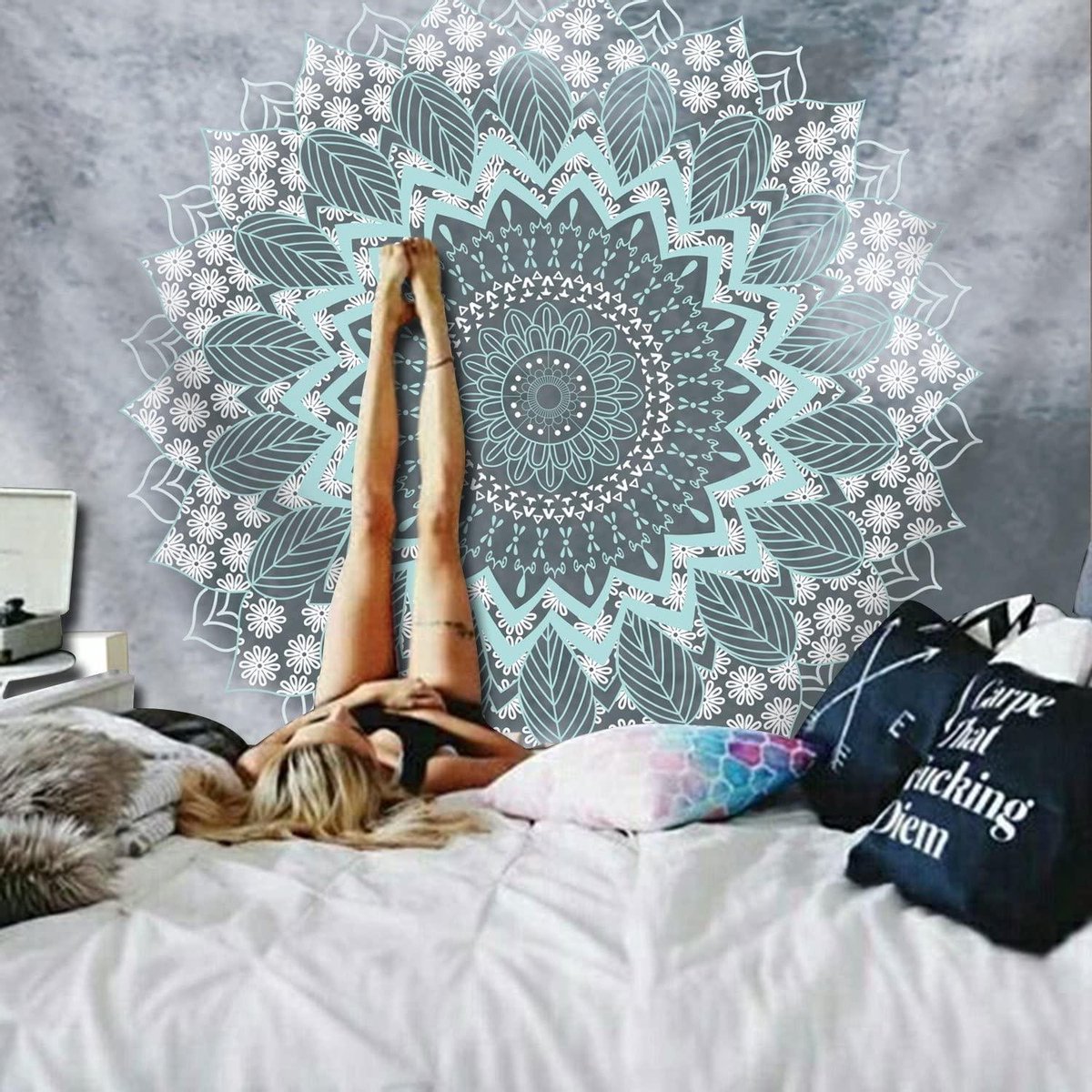 ele ELEOPTION Wandtapijt Indiaas Mandala Wall Hanging Hippie Tapestry wanddecoratie voor kinderkamer, woonkamer, slaapkamer, ook als yogamat, picknickdeken, strandhanddoeken (grijs, 150 x 205 cm