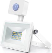 LED Bouwlamp 20 Watt met Sensor - LED Schijnwerper - Aigi Sunny - Natuurlijk Wit 4000K - Waterdicht IP65 - Mat Wit - Aluminium - BES LED