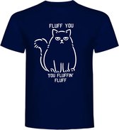 T-Shirt - Casual T-Shirt - Fun T-Shirt - Fun Tekst - Kat - Cat  - Navy - Fluff You  - S