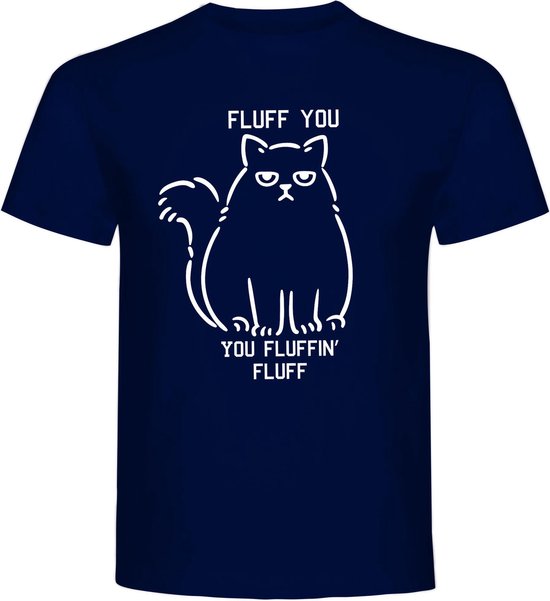 T-Shirt - Casual T-Shirt - Fun T-Shirt - Fun Tekst - Kat - Cat - Navy - Fluff - S bol.com