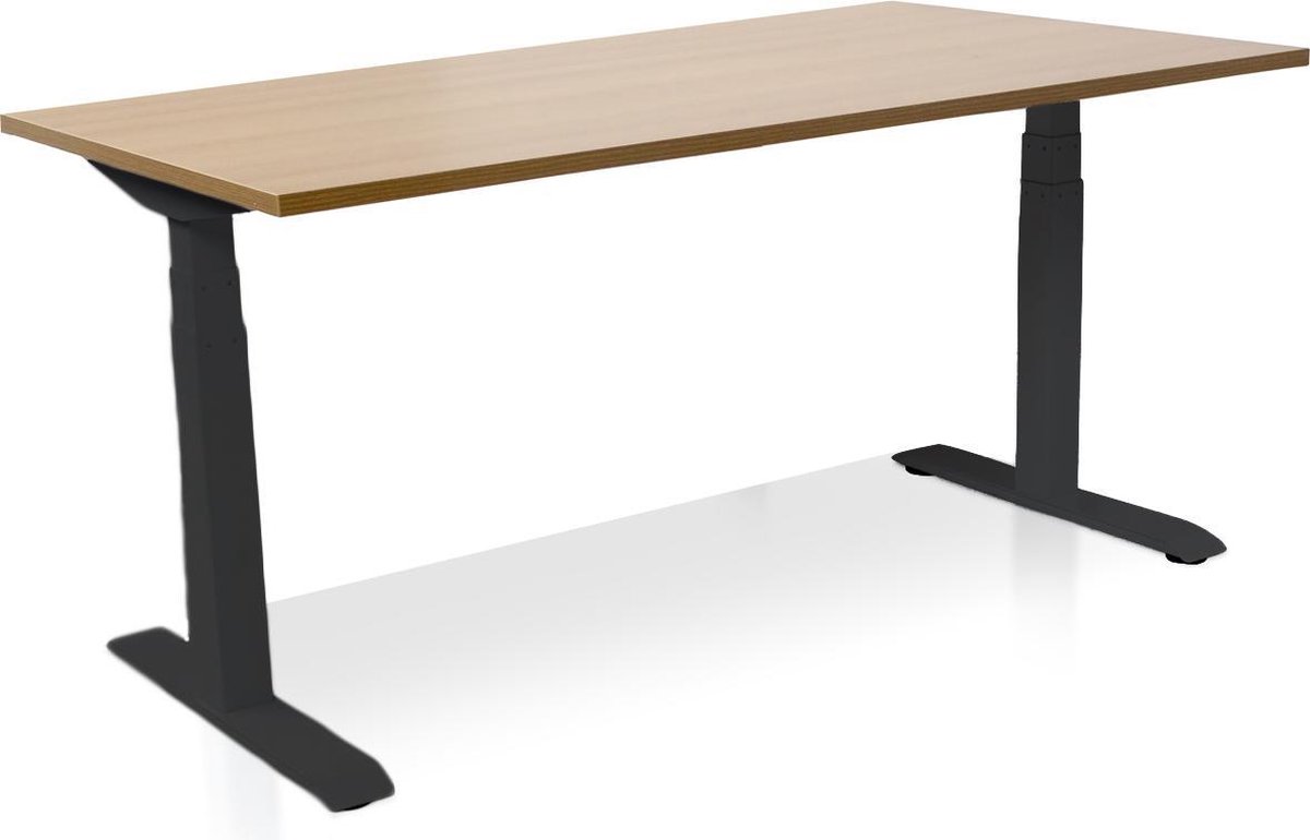 Zit-sta bureau elektrisch verstelbaar - MRC PRO NEN-EN 527 | 180 x 80 cm | frame zwart - blad havanna | Memory functie met USB | 150kg draagvermogen