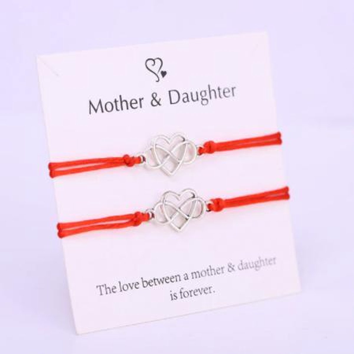 Mama armband - moeder dochter armband - 2 stuks - rood - hanger hart / infinity - one size - bestfriendsarmband.nl