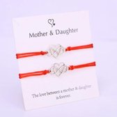 Mama armband - moeder dochter armband - 2 stuks - rood - hanger hart / infinity - one size