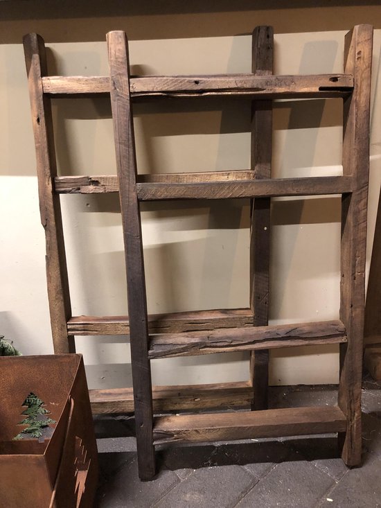 Robuste oud hard houten decoratie ladder 80h 40b | bol.com