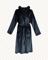 Dames fleece badjas met zakken en capuchon XXXL 44-46 zwart