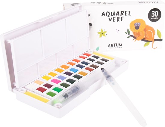 30 Kleuren Aquarelverf Beginner Set - Inclusief 2 Water Brush Pennen - | bol.com
