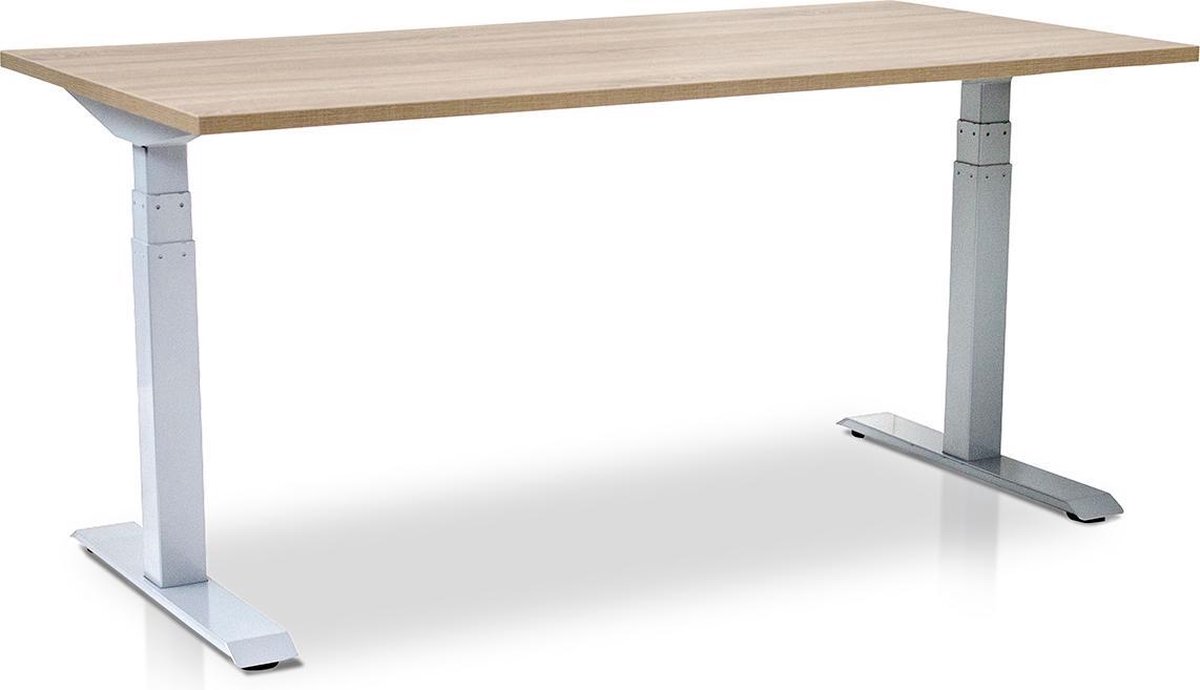 Zit-sta bureau elektrisch verstelbaar - MRC PRO NEN-EN 527 | 180 x 80 cm | frame wit - blad midden eiken | Memory functie met USB | 150kg draagvermogen