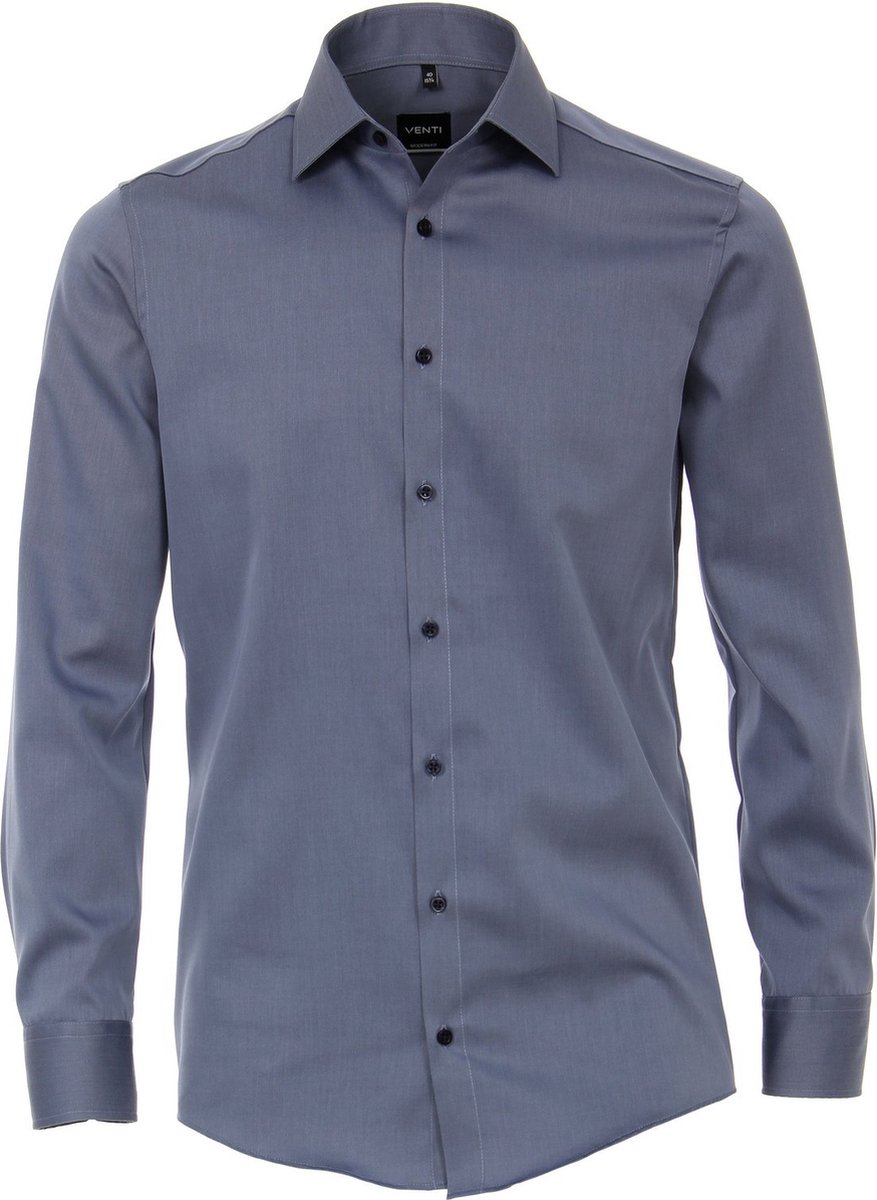 VENTI modern fit overhemd - mouwlengte 72cm - twill - grijsblauw - Strijkvrij - Boordmaat: 46