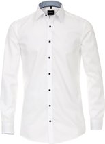 VENTI body fit overhemd - wit (contrast) - Strijkvriendelijk - Boordmaat: 40