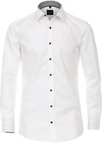 VENTI body fit overhemd - wit (zwart contrast) - Strijkvriendelijk - Boordmaat: 44