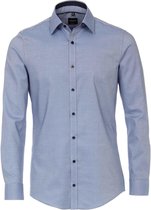 VENTI body fit overhemd - licht- met donkerblauw en wit structuur (contrast) - Strijkvriendelijk - Boordmaat: 42